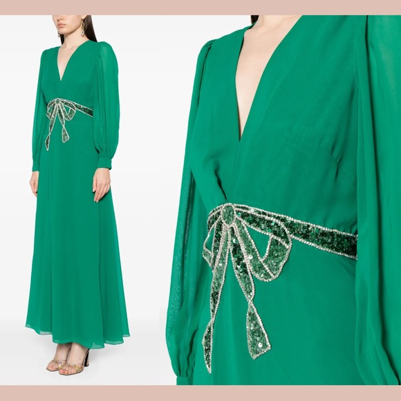 NWT $1095 Sachin & Babi [‎ 8 ] Ramsey Long Sleeve V Neck Bow Gown Green S1818 - Picture 14 of 16